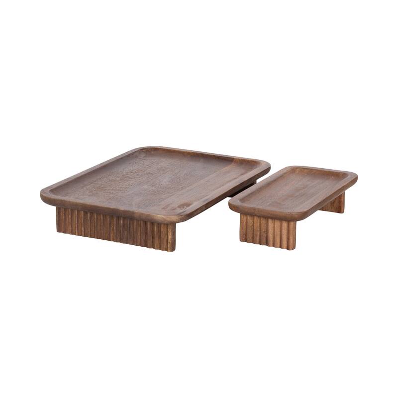 Kate and Laurel Risecroft Ribbed Tray Set - 2 Piece - 2 Piece - Walnut Brown