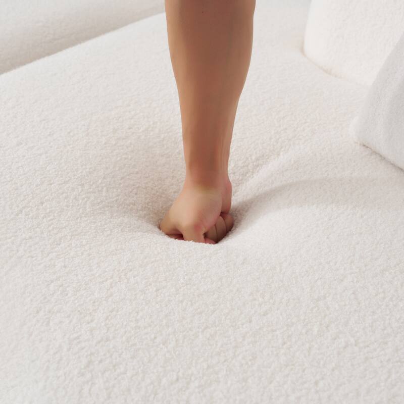 Teddy Velvet Fabric Curved Sofa, Full Compression Modular 4 Seater Sofa, High-Density Foam Upholstered Lounge Sofa