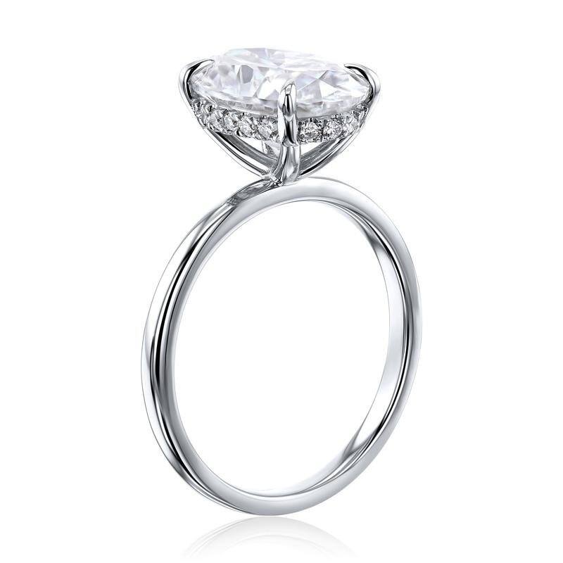Kobelli Signature Collection 4.10 Carat Moissanite & Diamond 14k Solid Gold Hidden Halo Plain Band Orah Ring
