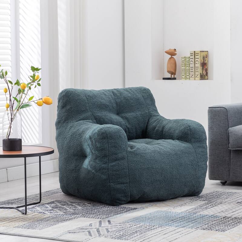 Anmytek Plush Comfy Tufted Teddy Fabric Foam Bean Bag Chair for Living Room Bedroom