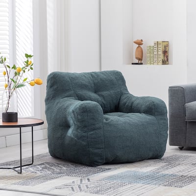 Soft Teddy Fabric Tufted Foam Bean Bag Chair With Teddy Fabric