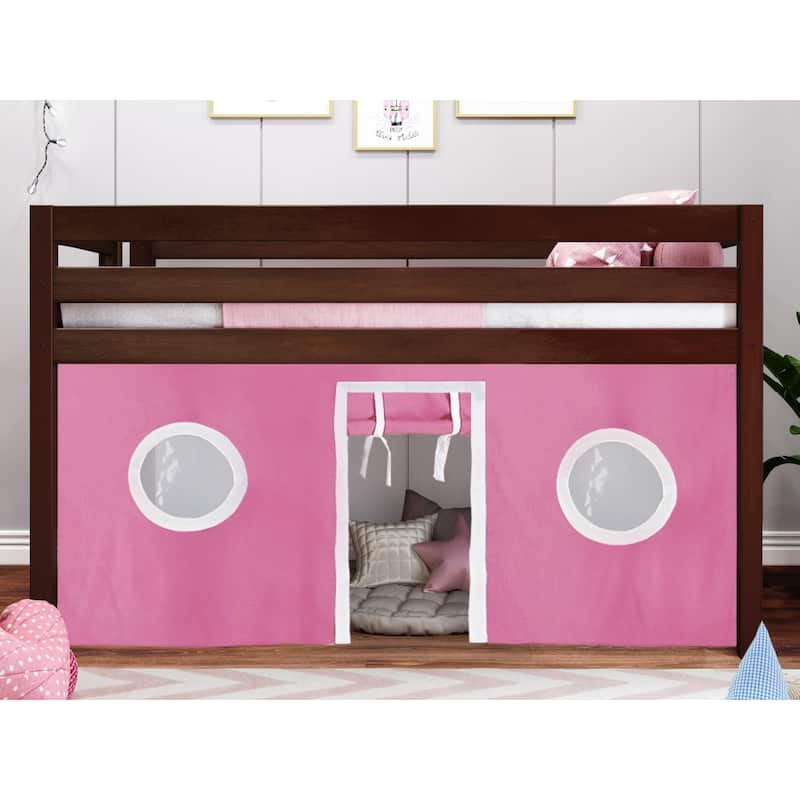 JACKPOT Contemporary Low Loft Twin Bed with End Ladder and Tent