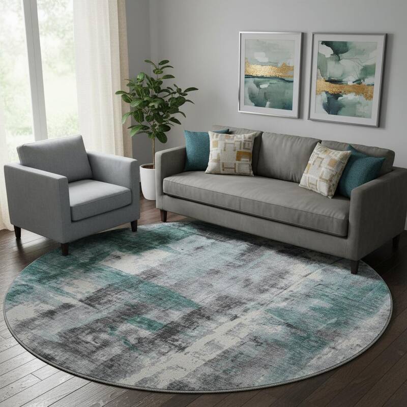 HomeRoots Abstract Transitional Round Area Rug - 8' Round - 8' Round