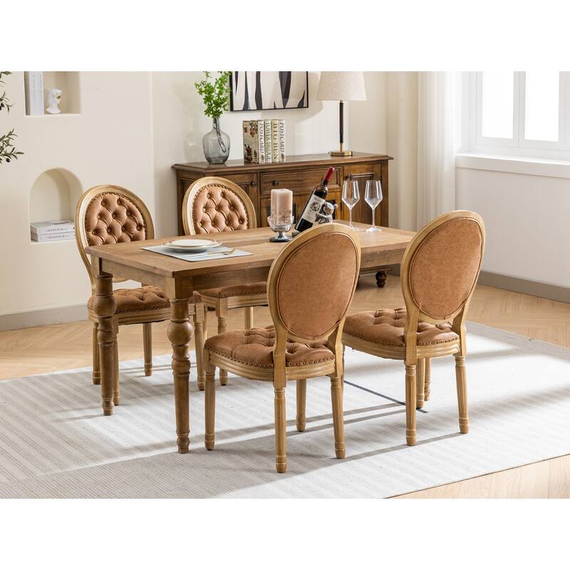 GDF Studio - French Traditional Wood PU Upholstered Dining Chairs with Tufted Back & Nailhead Trim, Set of 2