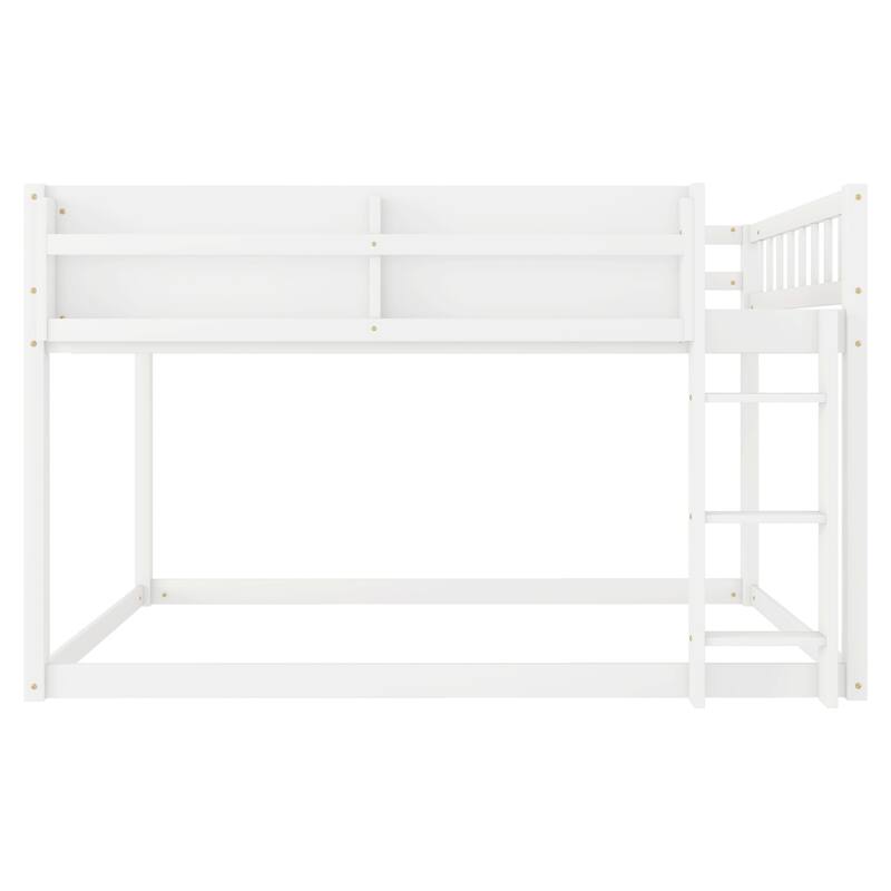 Low Twin Over Twin Bunk Bed, Floor Bunk Bed with Ladder and Storage Shelf, Convertible Design Twin Size Bunk Bed Frame