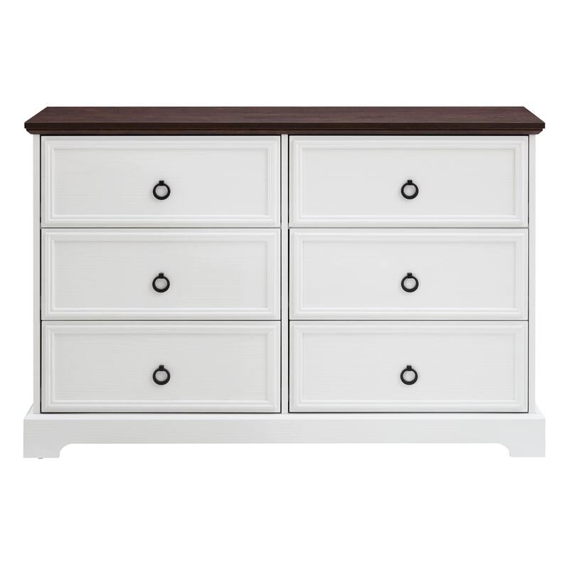 Bedroom Double Dresser, Multi-functiona Wood Storage Cabinet, Accent Cabinet with 6 Storage Drawers and Metal Handles