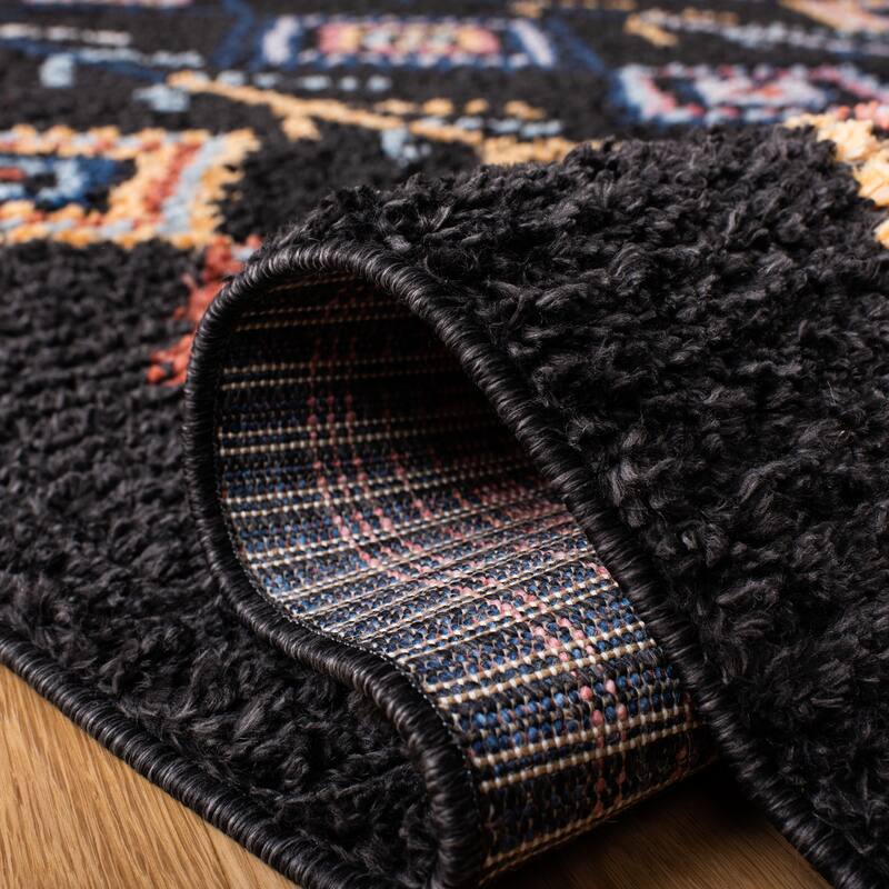 SAFAVIEH Morocco Bohemian & Eclectic Onnie Tribal Black/Navy Polyester Rug