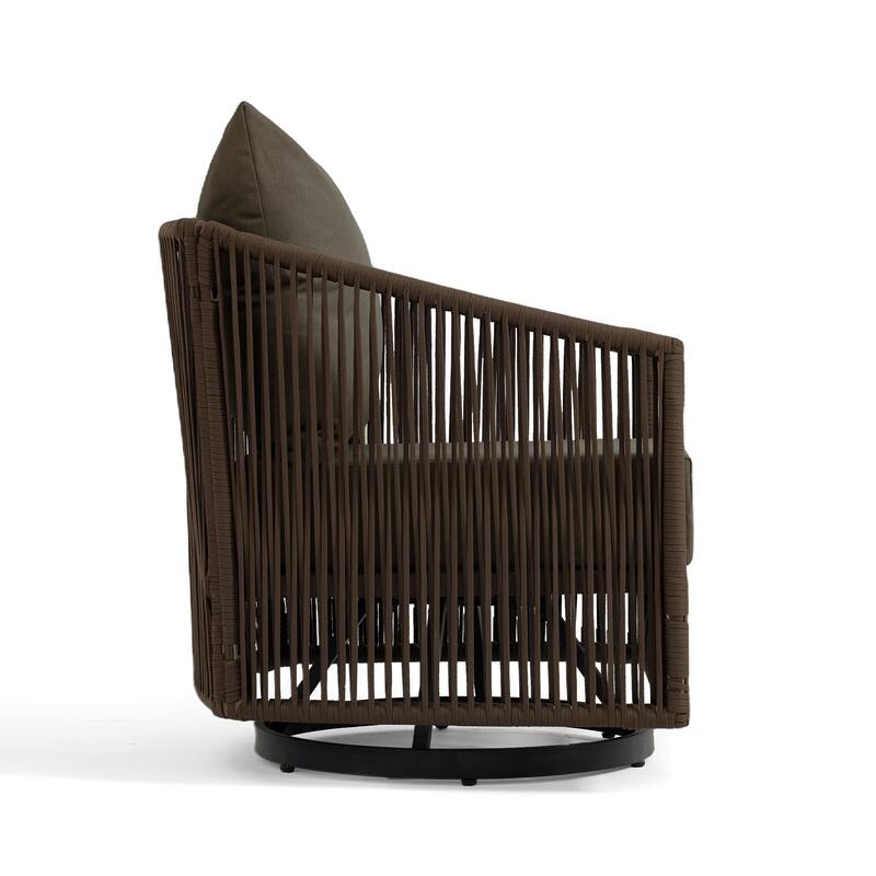 3-Piece Outdoor Rattan Swivel Lounge Chair Set Barrel Chairs for Backyard