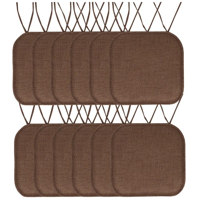 Sweet Home Collection Herringbone Stitch Memory Foam Non Slip Chair Cushion Pad with Ties 16" x 16" - Set of 12 - Brown