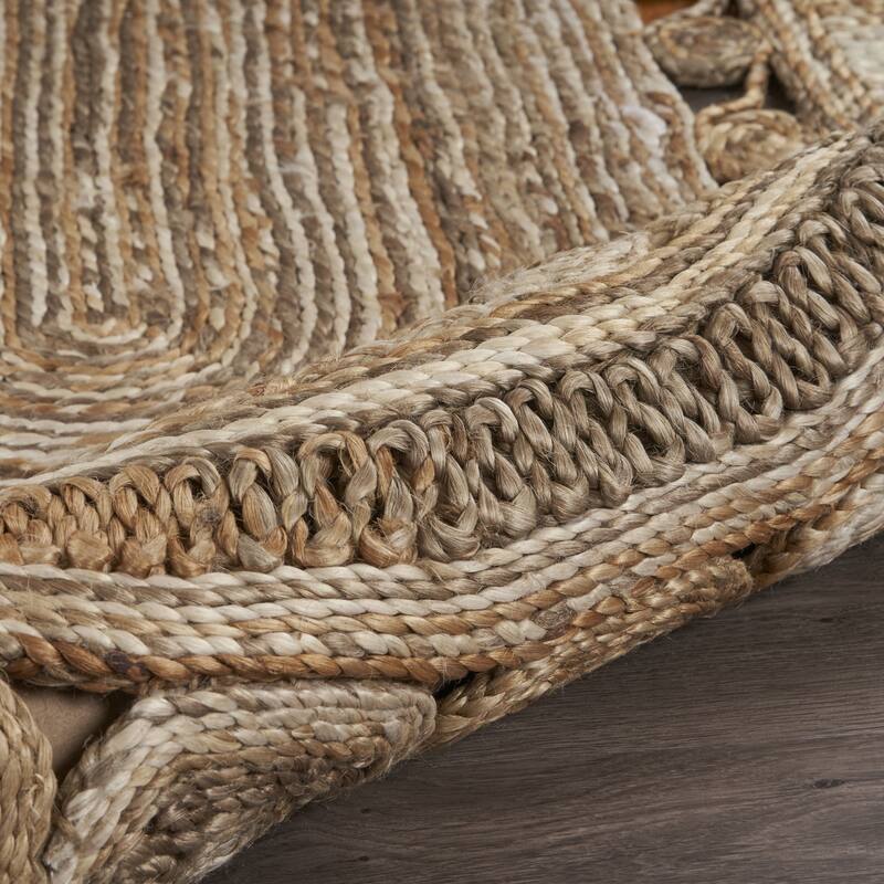 Sevita Braided Organic Jute Geometric Border Area Rug