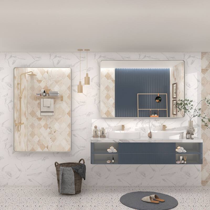 Modern Metal Frame Wall Mounted Bathroom Vanity Mirror