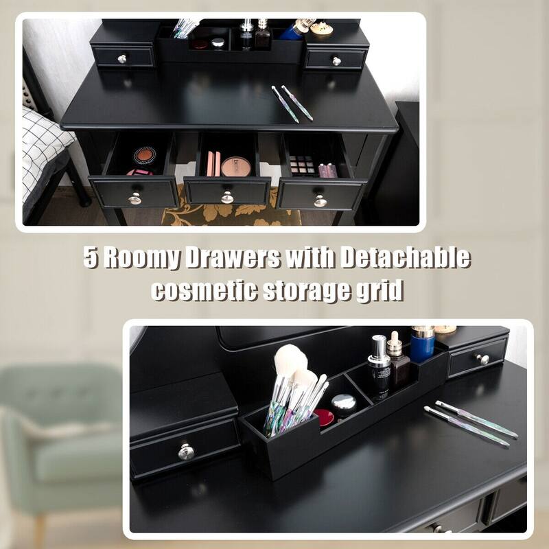 Gymax Vanity Set W/5 Drawers &Removable Box Makeup Dressing Table and