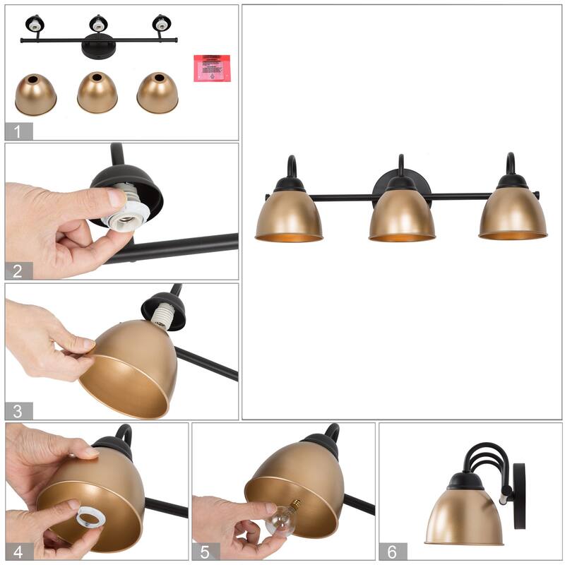 3-light Bathroom Vanity Light with Metal Shade for Powder Room