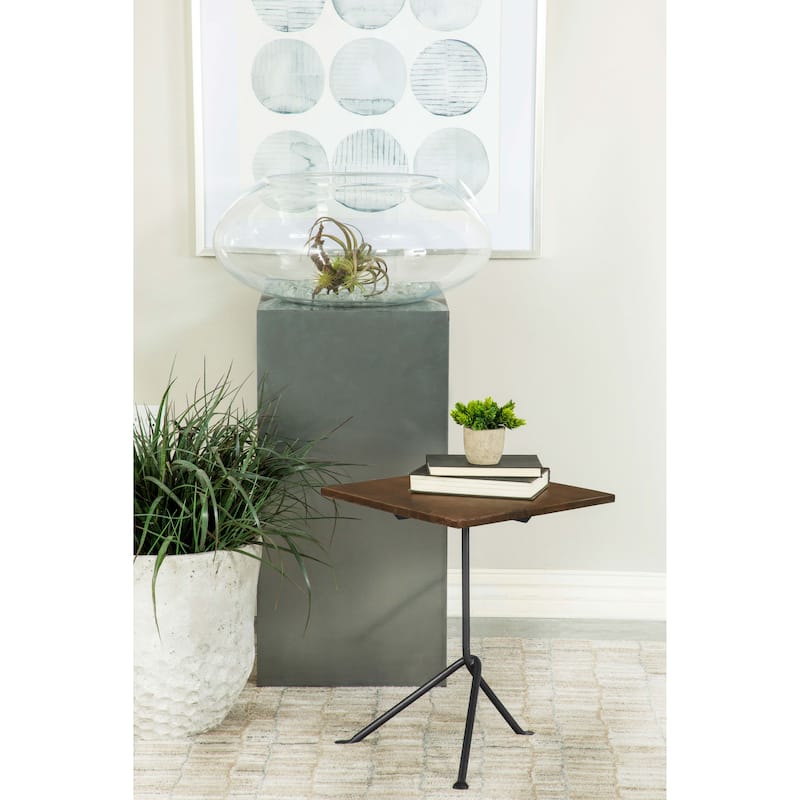 Heitor Square Wood Top Accent Side Table Dark Brown