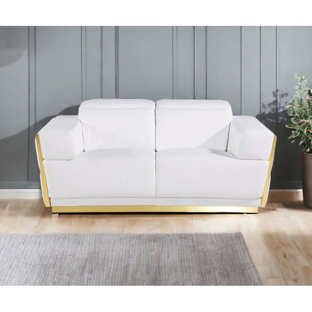 HomeRoots 70" White And Silver Italian Leather Loveseat