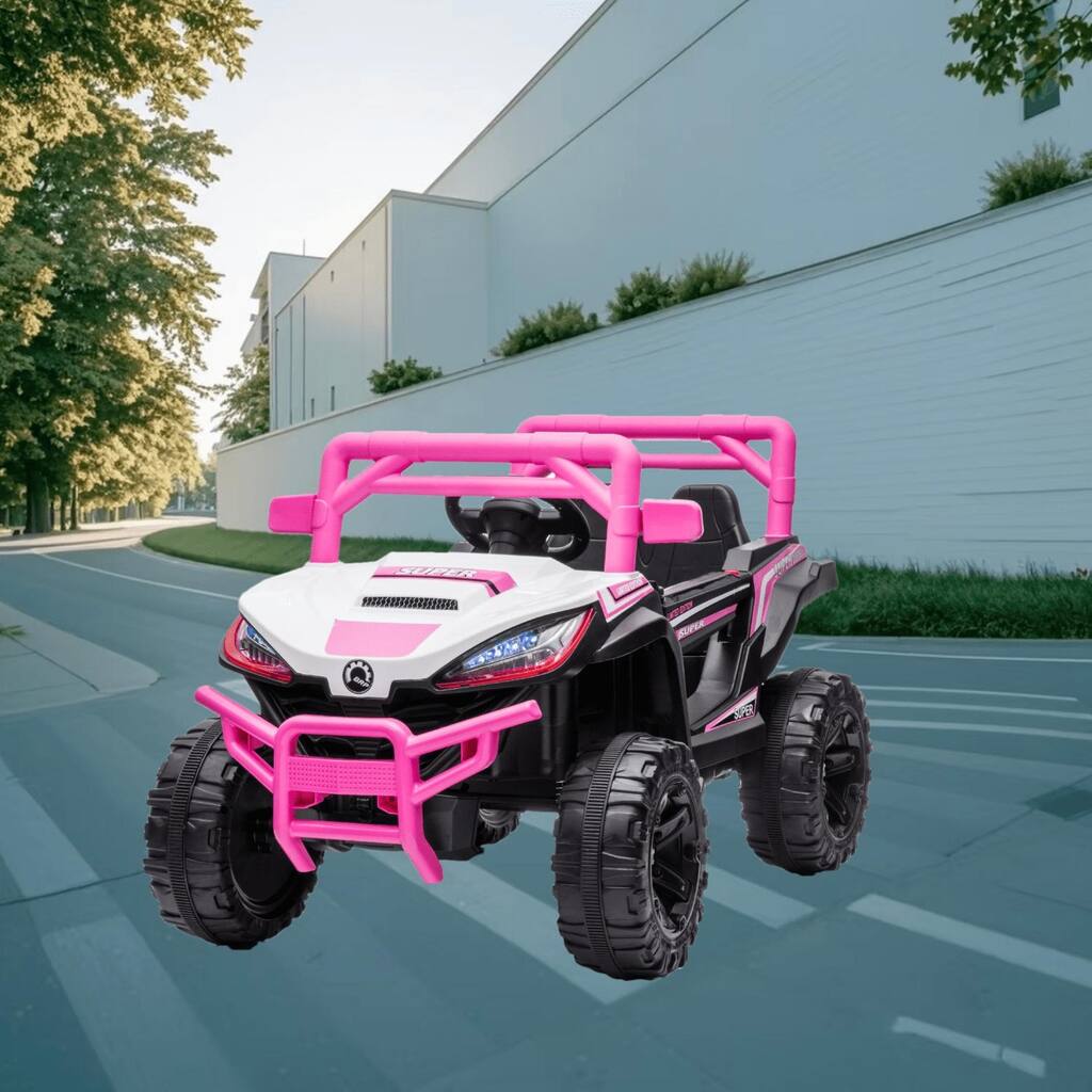 12V Battery Powered Kids Ride-On Car with One-Button Start, Forward and Backward, 2.4G R/C, and Leather Seat Cushion