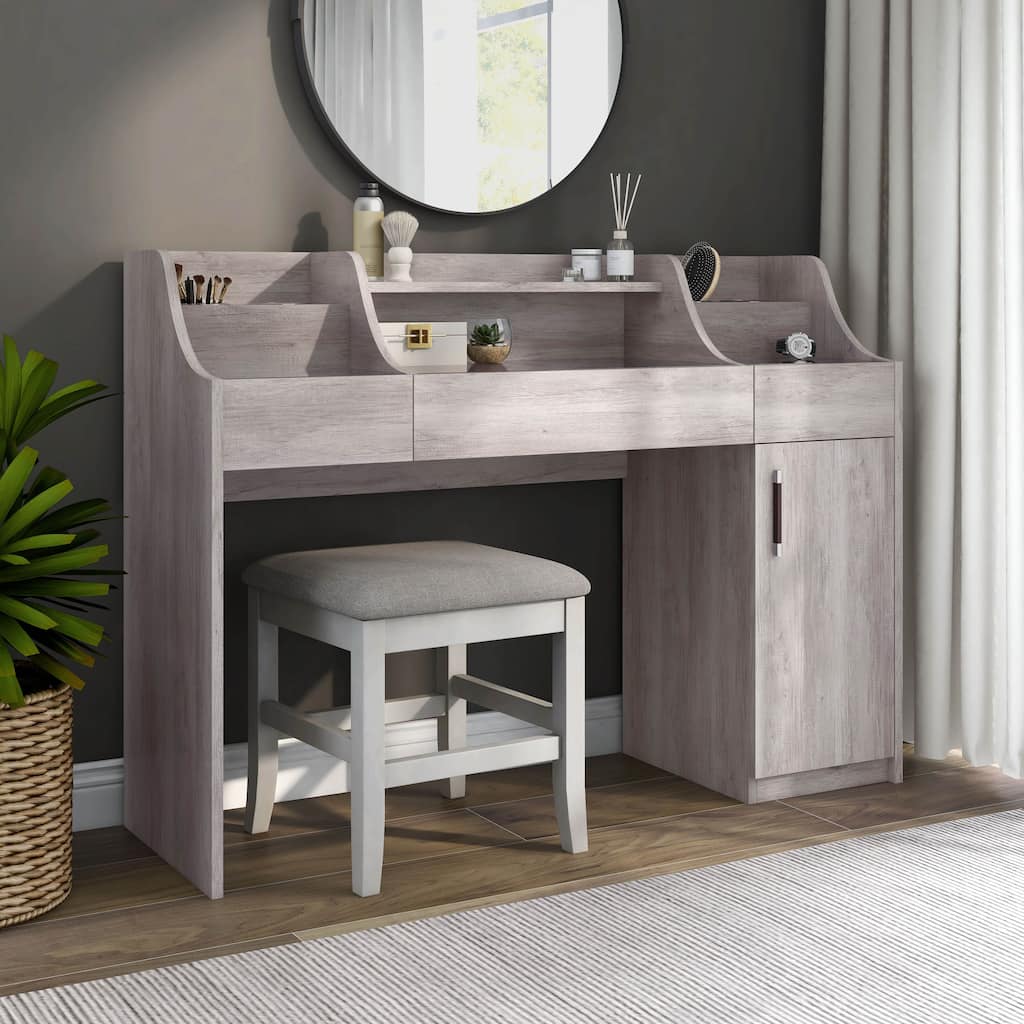 DH BASIC Transitional Coastal White and Glass Top Vanity with Grommets by Denhour