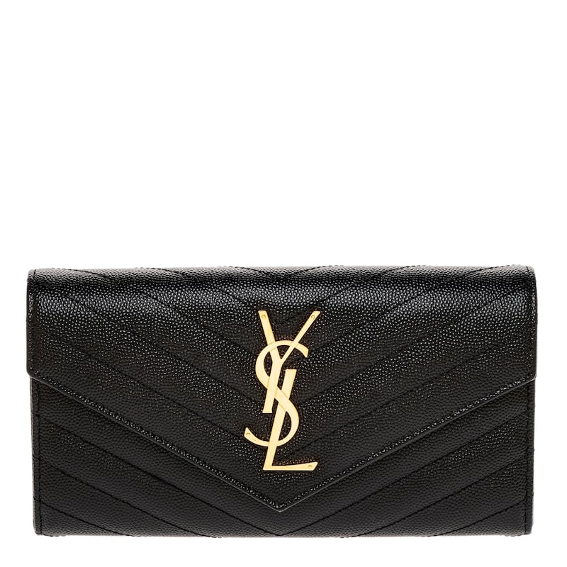 Saint Laurent Cassandre Large Flap Wallet in Grain de Poudre Leather - Black