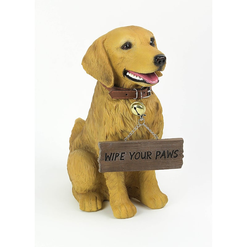 12.75 Inch Tall Golden Retriever Dog Statue With Reversible Sign - 12.75 X 11.75 X 6.75 inches