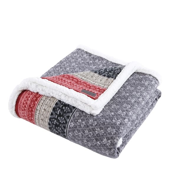 slide 1 of 20, Eddie Bauer FairIsle Sherpa Reversible Throw Grey