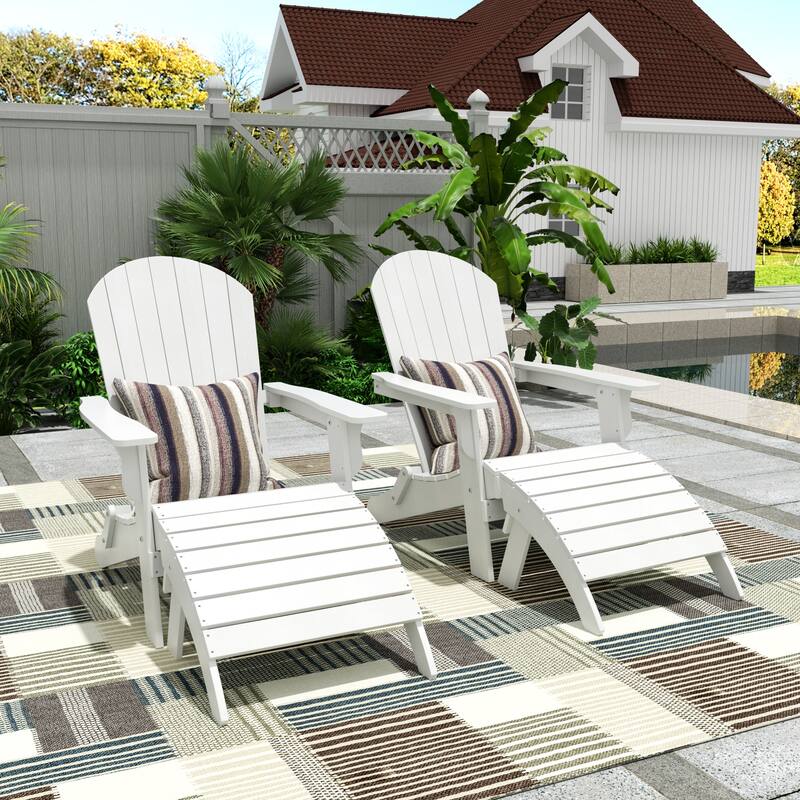 Vineyard HIPS Outdoor Folding Eco-Friendly All Weather Seashell Adirondack Chairs with Ottomans (4-Piece Set) - White