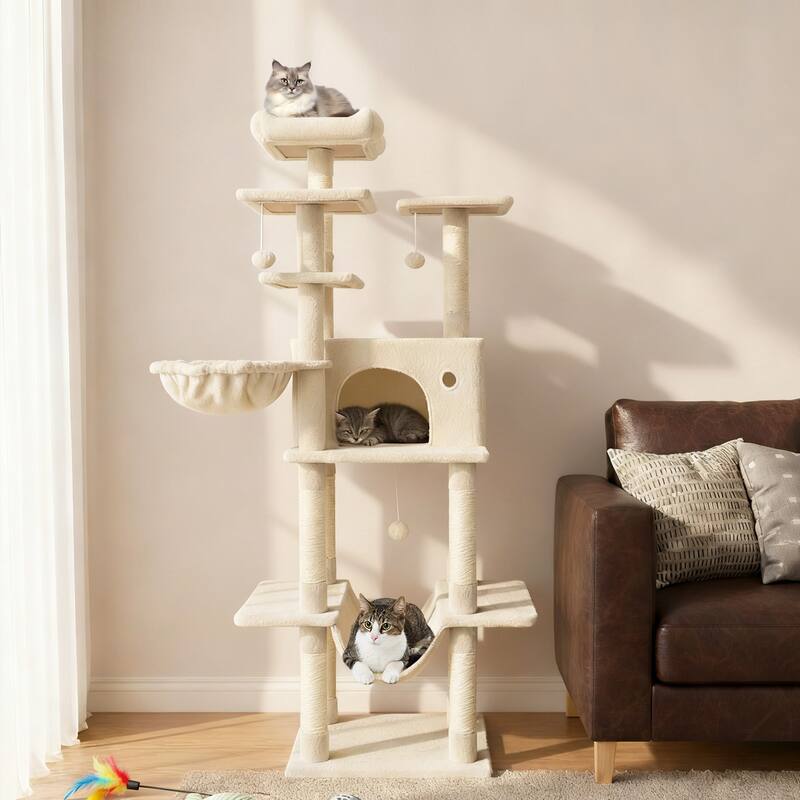 Gymax 63'' Large Cat Tree for Indoor Cats w/Plush Top Perch Condo