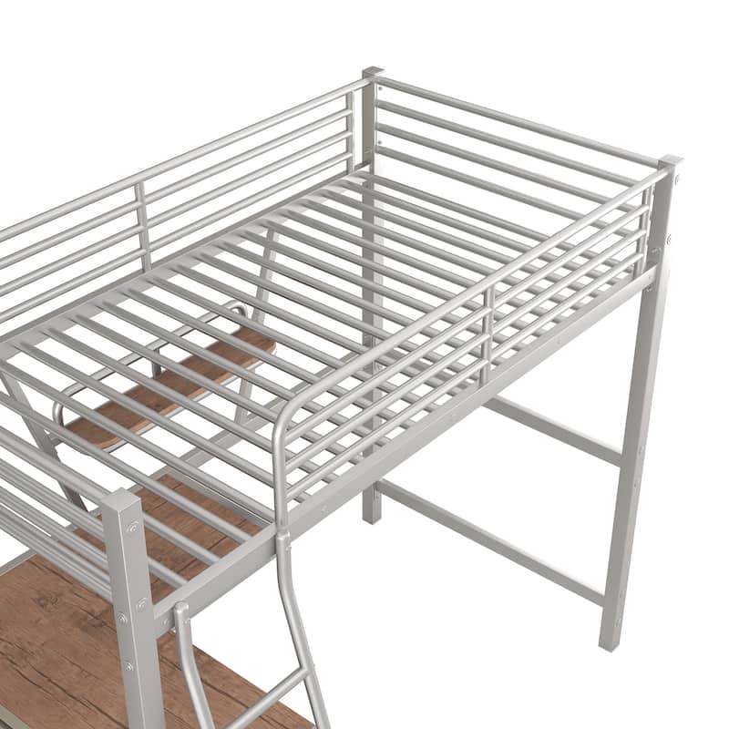 Full/Twin Size Loft Bed, Sturdy Metal Frame with Desk & Storage Shelf