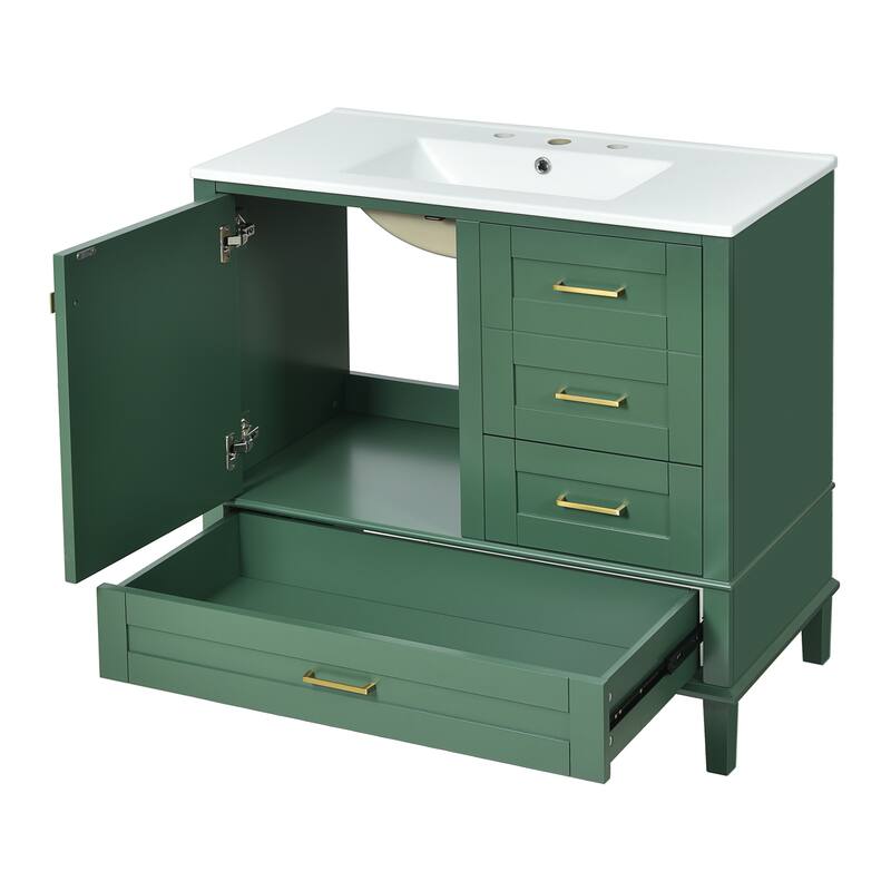 Bathroom Vanity with Sink, Bathroom Cabinet with Solid Wood Frame, Storage Cabinet with Soft Closing Door and 3 Drawers