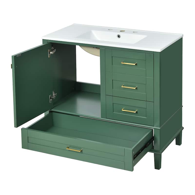 GDFStudio - Aurea Wood & Ceramic 36" Bathroom Vanity with Sink, Soft-Close Door & 3 Drawers