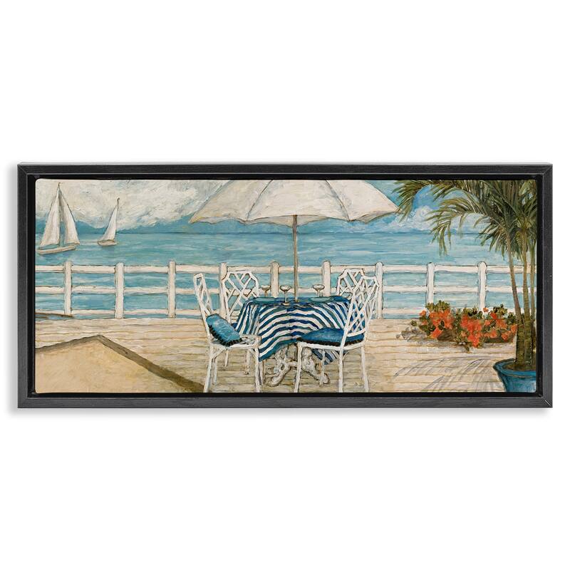 Stupell Coastal Restaurant Overlook Framed Floater Canvas Wall Art Design By Charlene Olson - 31 x 14 - Black