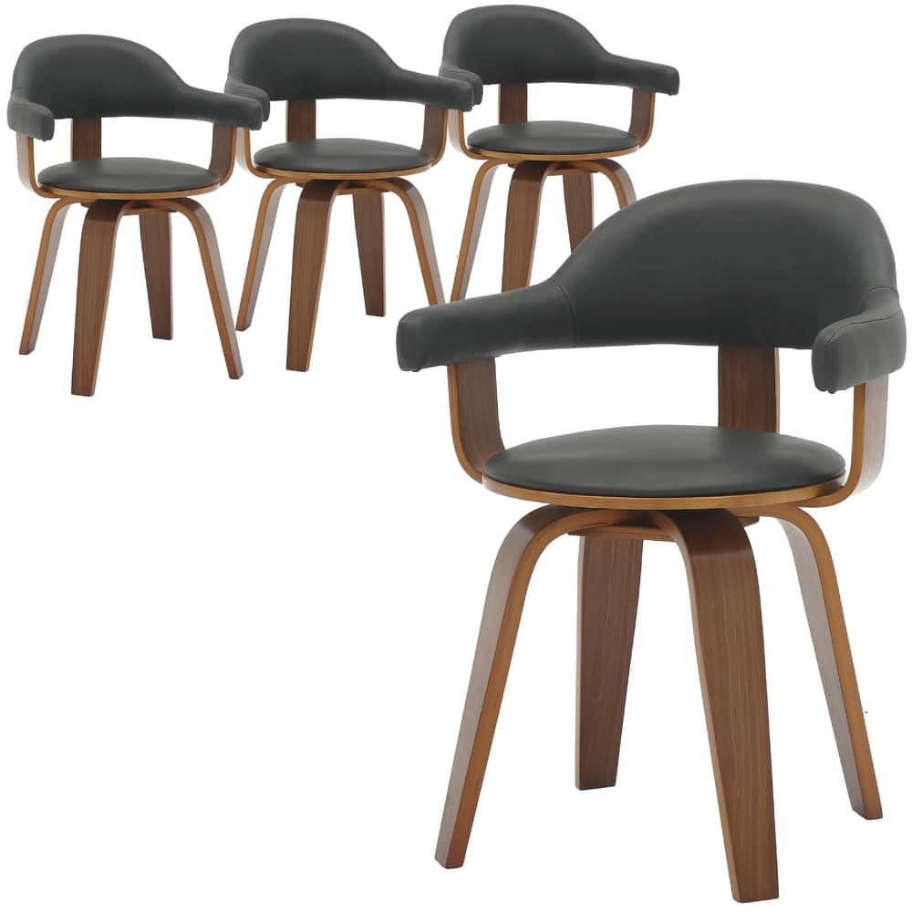 Brivo Artisan Curved Open-Back Dining Chairs (Set of 4) Mid-Century Modern Solid Wood Frame with Premium Leather Seat
