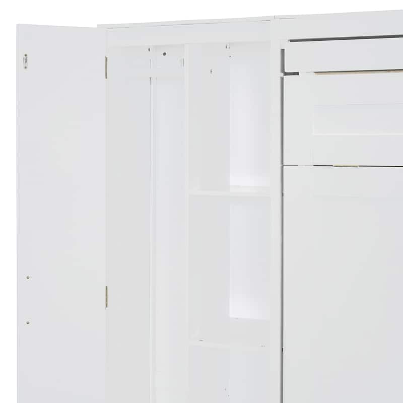 Queen Size Murphy Bed Wall Bed with Shelves, Wardrobe and LED Lights