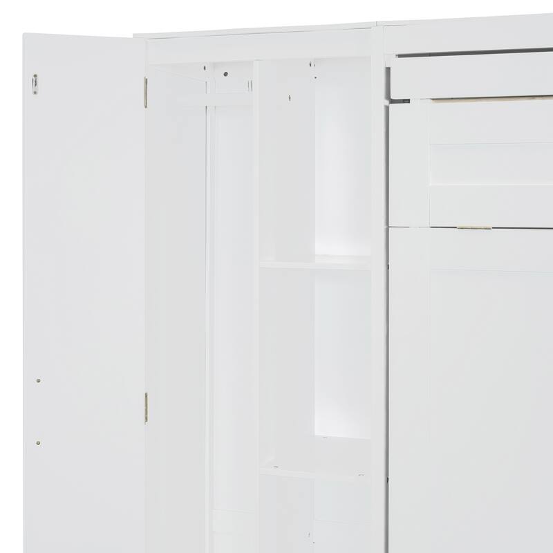 Queen Size Wall Bed with Shelves, Wardrobe, and LED Lights, Space-Saving Design