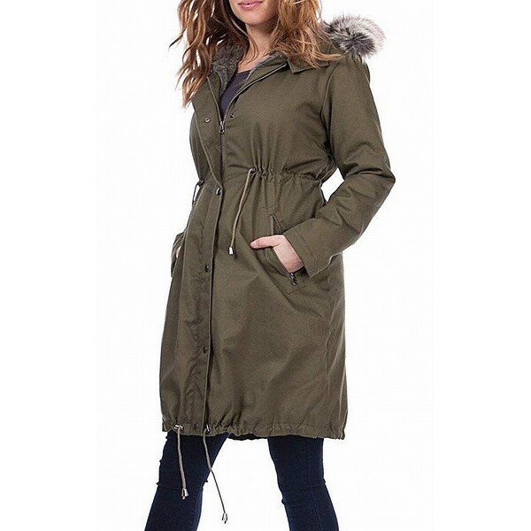 green parka with faux fur hood