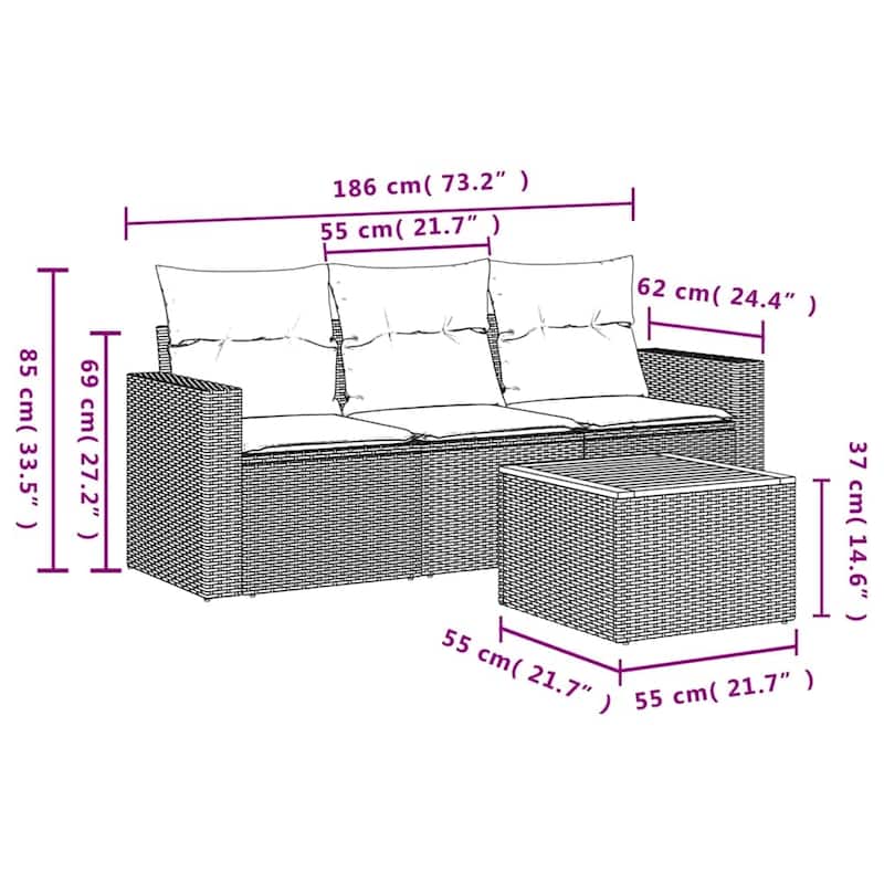 vidaXL Garden Sofa Set Black, Cream White - 24.4 x 25.8 x 27.2