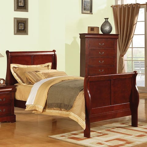 Louis Philippe III Wood Twin Bed Sleigh Bed with Headboard and Footboard in Cherry