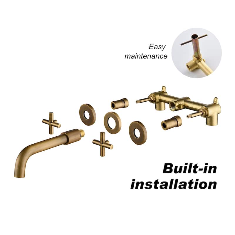 Double Handle Wall Mounted Bathroom Sink Faucet