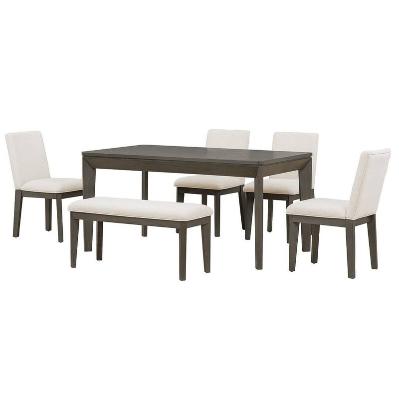 Farmhouse 6Piece Dining Table Set with Upholstered Dining Chairs and