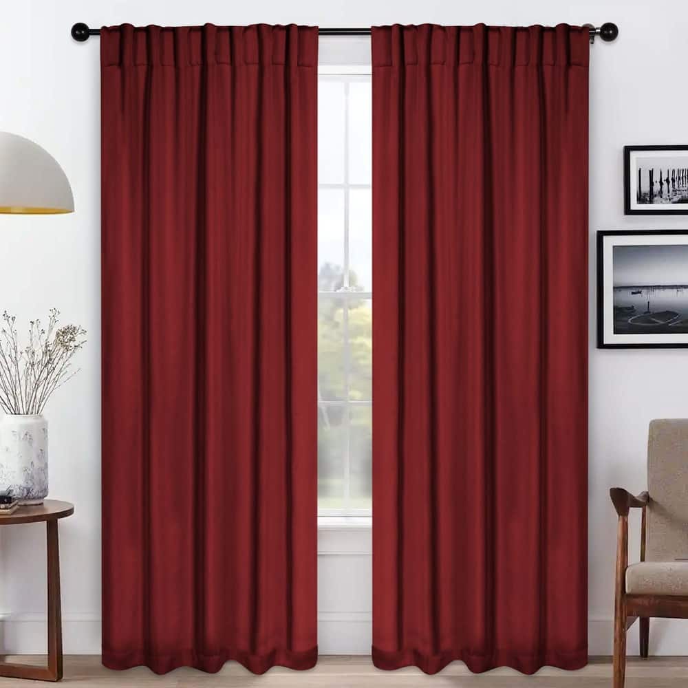 Superior Solid Machine Washable Room Darkening Blackout Curtains with Back Tabs, Set of 2