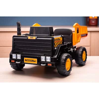 24V 2-Seater Ride On Dump Truck for Kids with Remote Control, Bluetooth, LED Lights & Music, Yellow Toy Vehicle