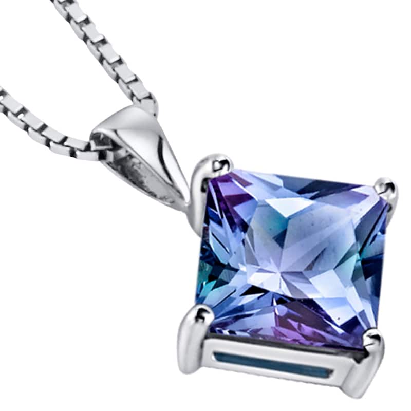 14k White Gold 3 ct Created Alexandrite Pendant Necklace
