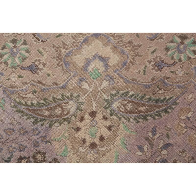 Tabriz Persian Vintage Area Rug Handmade Purple Wool Carpet - 10'0" x 12'11"