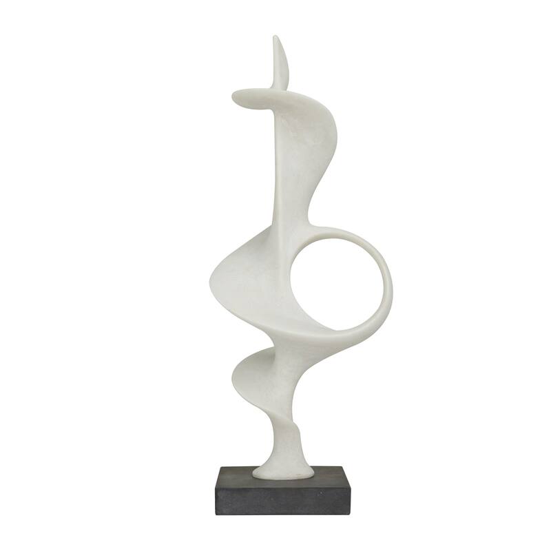 Contemporary White Polystone Abstract Sculpture with Black Base