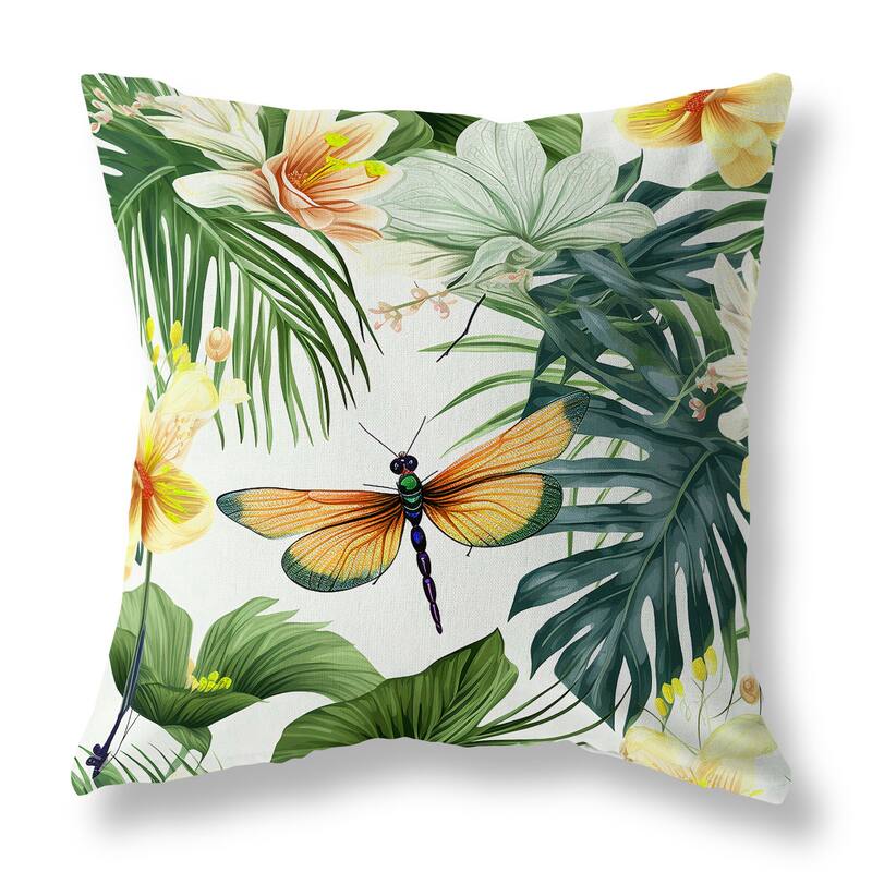 Green And Yellow Dragonfly Dreamscape Faux Suede Throw Pillow Zipper