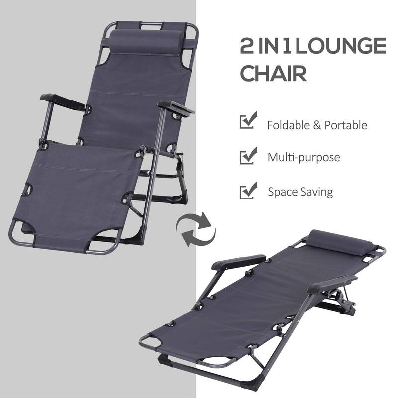 Folding Outdoor Chaise Lounger with Adjustable Backrest, Headrest and Pocket for Patio Beach or Lawn