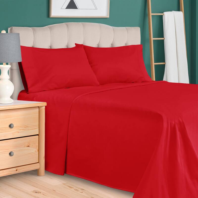 Egyptian Cotton 300 Thread Count Solid Bed Sheet Set by Superior - Twin XL - Red
