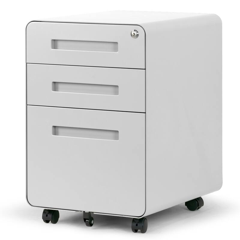 Aviya White 3-Drawer File Cabinet with lock and Wheels