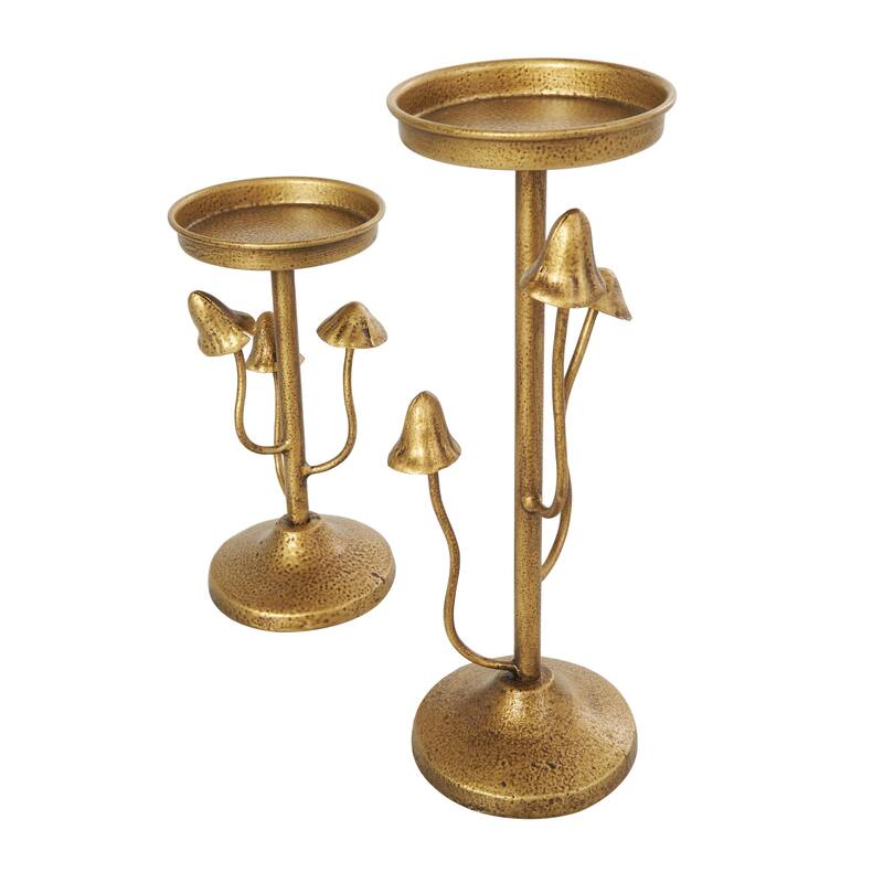 Metal Abstract Mushroom Inspired Candle Holder - Set of 2 Gold - Roche River Decor