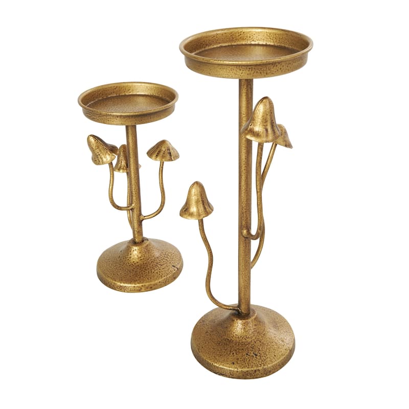 Metal Abstract Mushroom Inspired Decorative Candle Holder - Set of 2 Gold - Roche River Decor