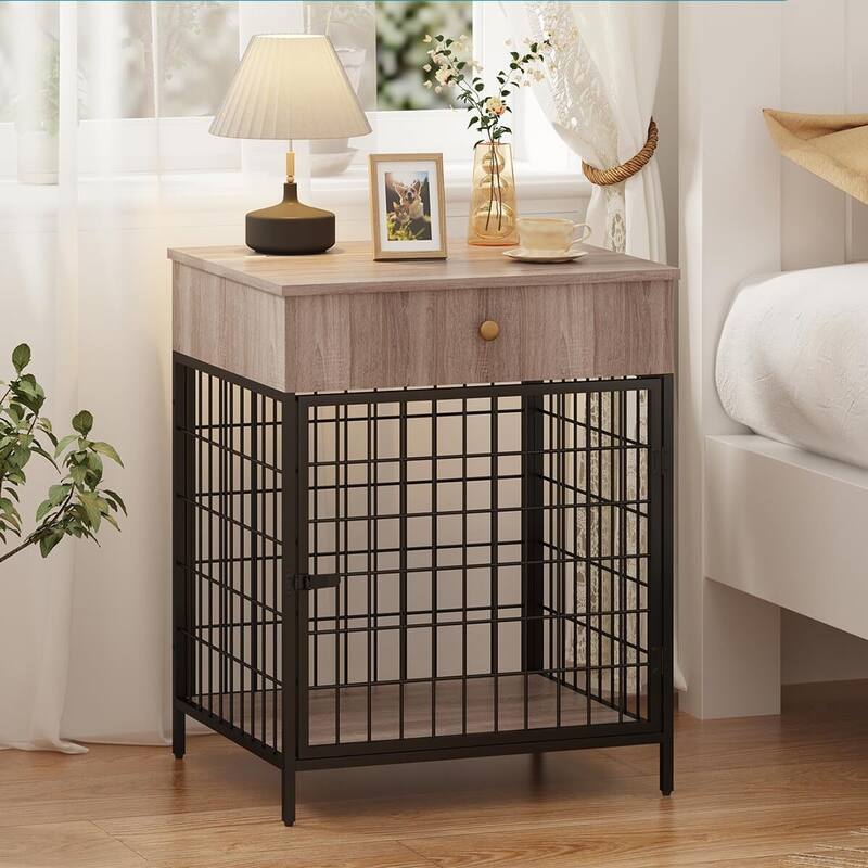 Small Dog Crate End Table,Dog Kennel End Table with Storage Drawer